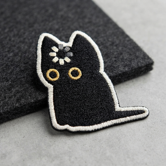 Black Cat Embroidered Patch – Cute Cat Iron-On Patch, Gothic Animal Patch for Jackets, Backpacks & Clothing
