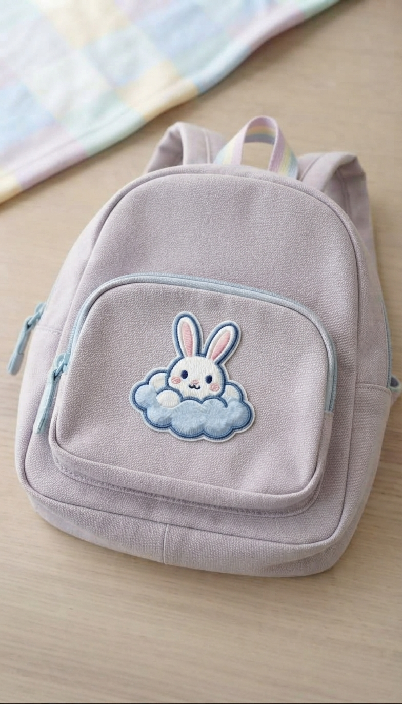Cute Bunny Embroidered Patch, Blue Cloud Rabbit Iron-On Patch, Kawaii Animal Embroidery Patch for Clothing, Bags & Hats