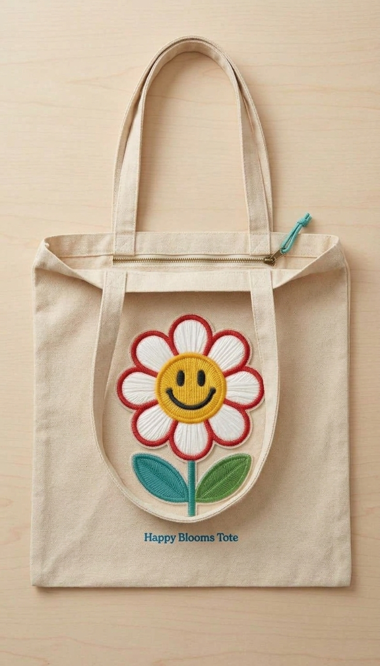 Smiley Face Daisy Flower Embroidered Patch - Retro Cute Floral Iron On / Sew On Applique for Jackets, Bags & Jeans