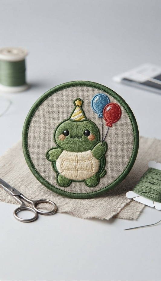 Cute Birthday Turtle Embroidered Patch, Party Turtle Iron On Patch, Cute Animal Embroidery Patch