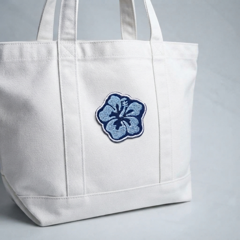 Blue Hibiscus Flower Embroidered Patch – Floral Iron On Patch, Botanical Sewing Applique