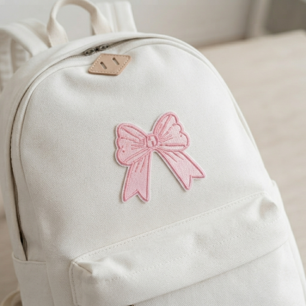 Pink Bow Embroidery Patch, Cute Ribbon Bow Iron On Patch, Kawaii Sewing Applique for Clothing, Bags & Accessories