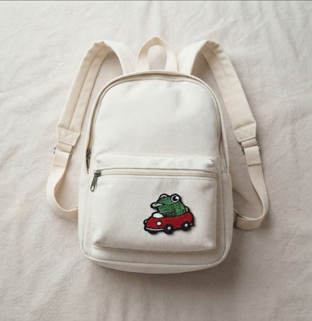Frog in Red Car Embroidered Patch – Cute Frog Iron On Patch, Kawaii Animal Applique for Jackets, Hats & Bags