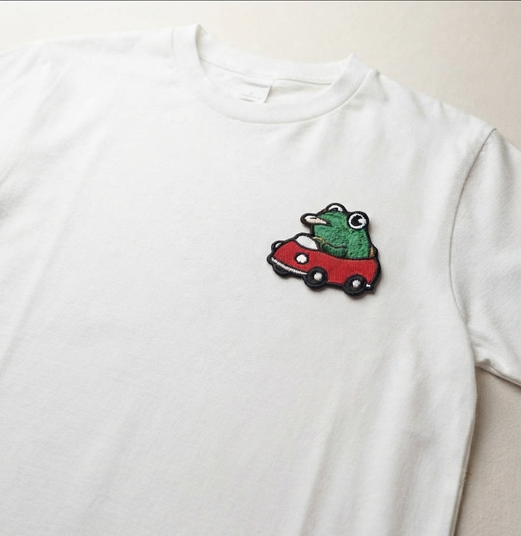 Frog in Red Car Embroidered Patch – Cute Frog Iron On Patch, Kawaii Animal Applique for Jackets, Hats & Bags