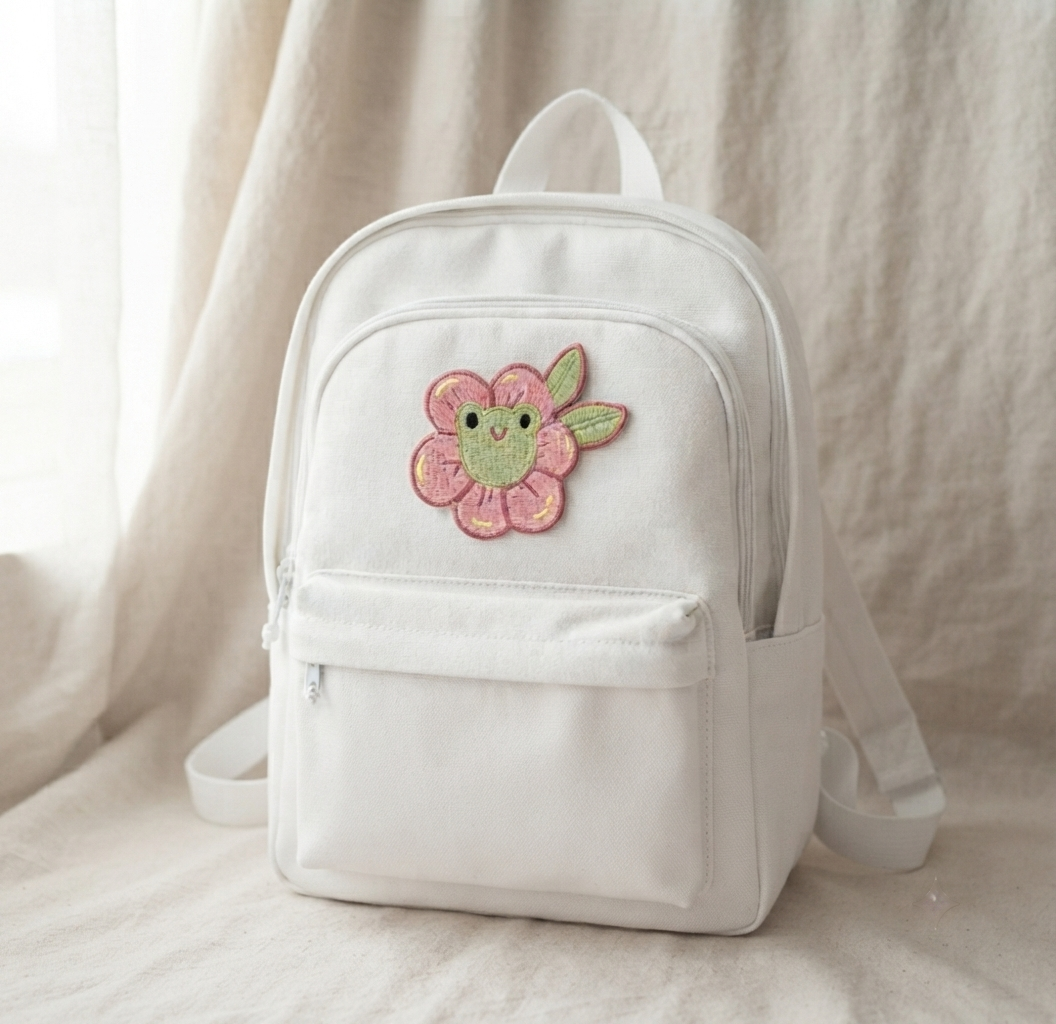 Cute Frog Flower Embroidered Patch – Kawaii Floral Frog Iron On Patch, Cute Nature Embroidery Applique