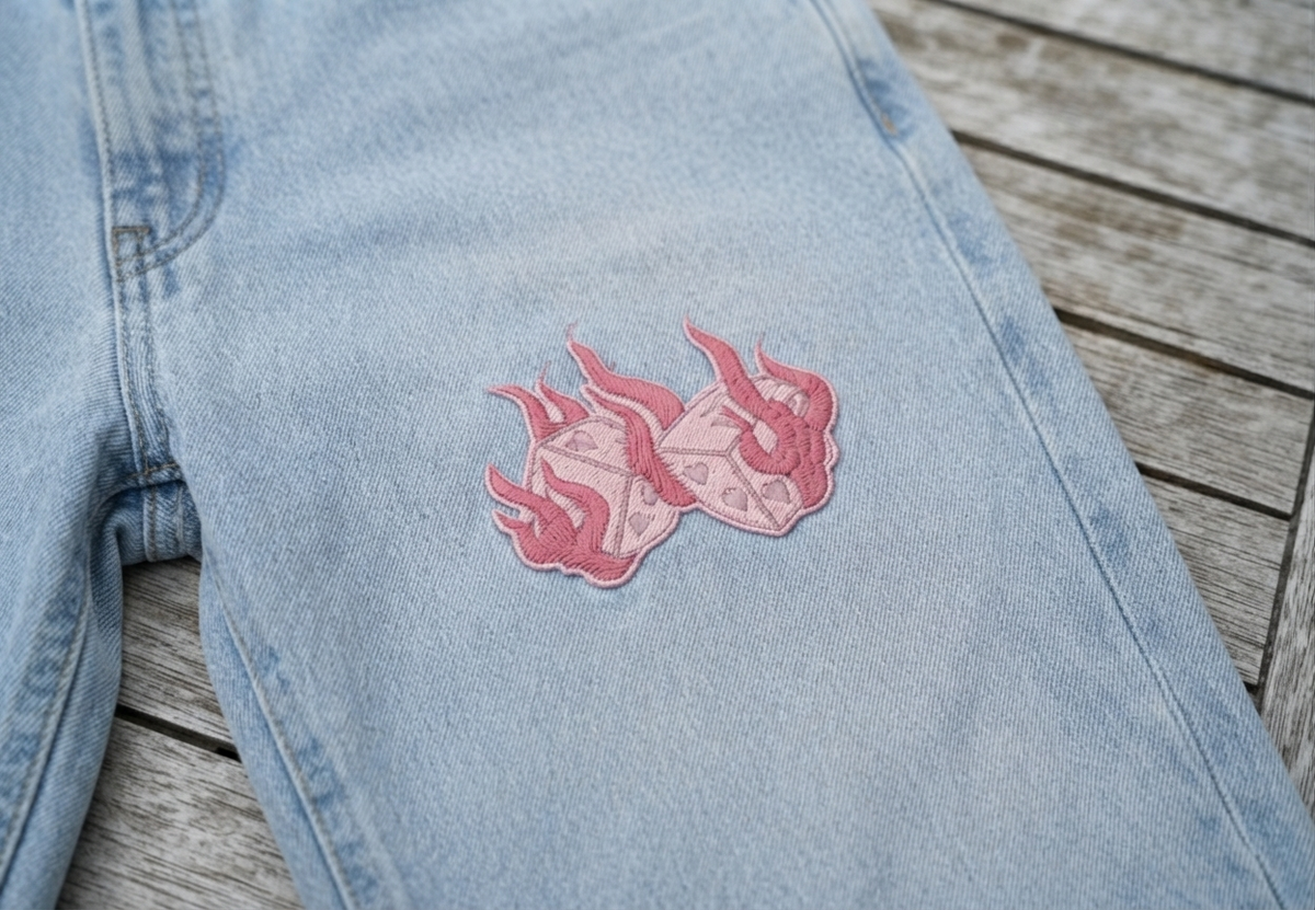Pink Flaming Heart Embroidered Patch – Cute Flame Heart Iron-On Patch for Jackets, Hats & Bags