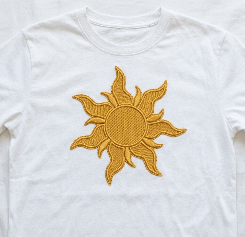 Golden Sun Embroidered Patch, Celestial Sun Iron-On Embroidery Applique for Jackets, Hats, Bags & DIY Clothing