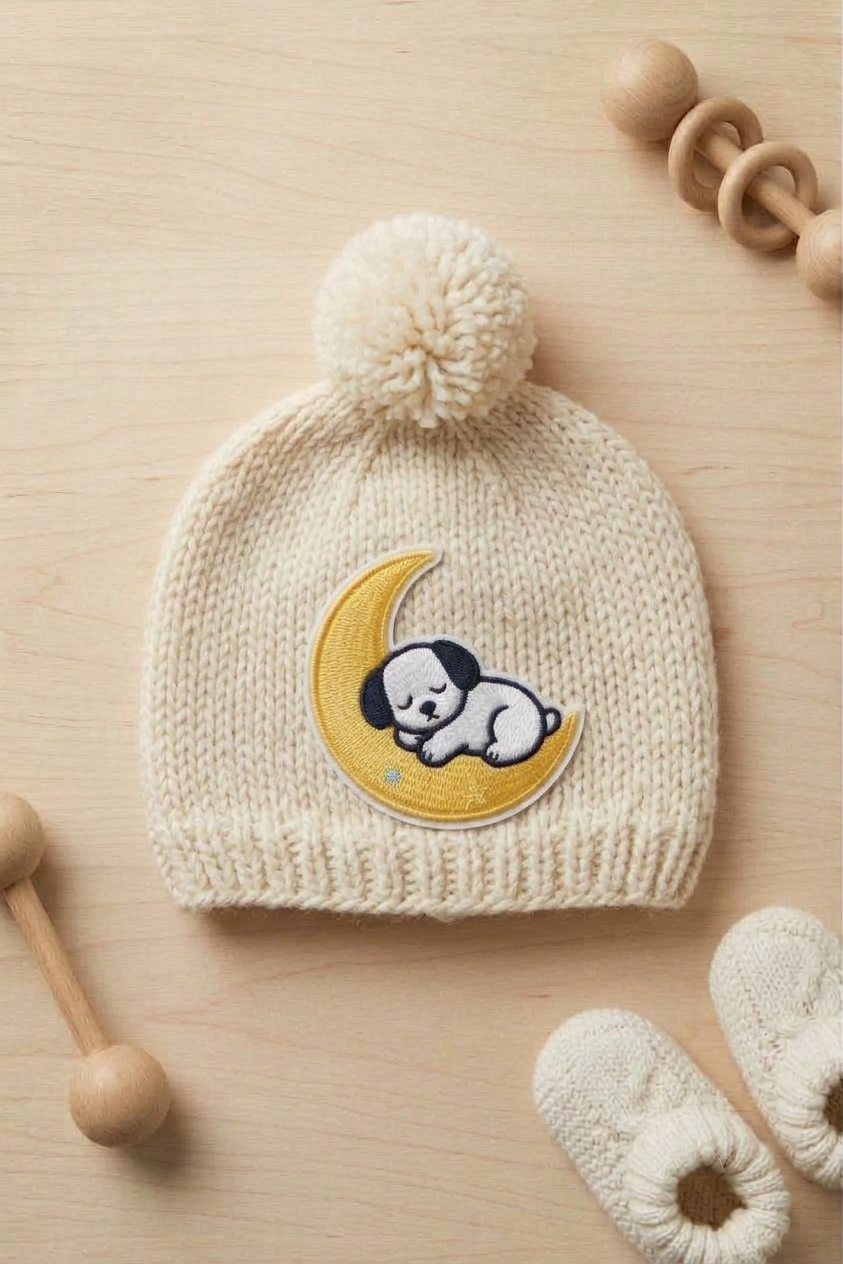 Sleeping Puppy Moon Embroidered Patch, Cute Dog Iron-On Patch, Celestial Animal Embroidery Applique