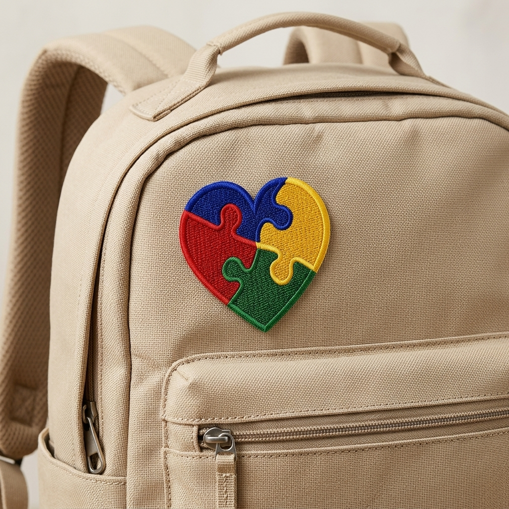 Colorful Puzzle Heart Embroidered Patch – Heart Shaped Sew On Patch, Autism Awareness Inspired Embroidery Patch, DIY Clothing & Bag Decoration