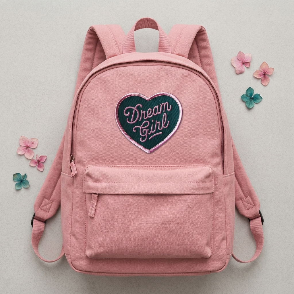 Dream Girl Embroidered Patch – Heart Shaped Pink & Black Iron On Patch for Clothing, Jackets, Bags & DIY Crafts