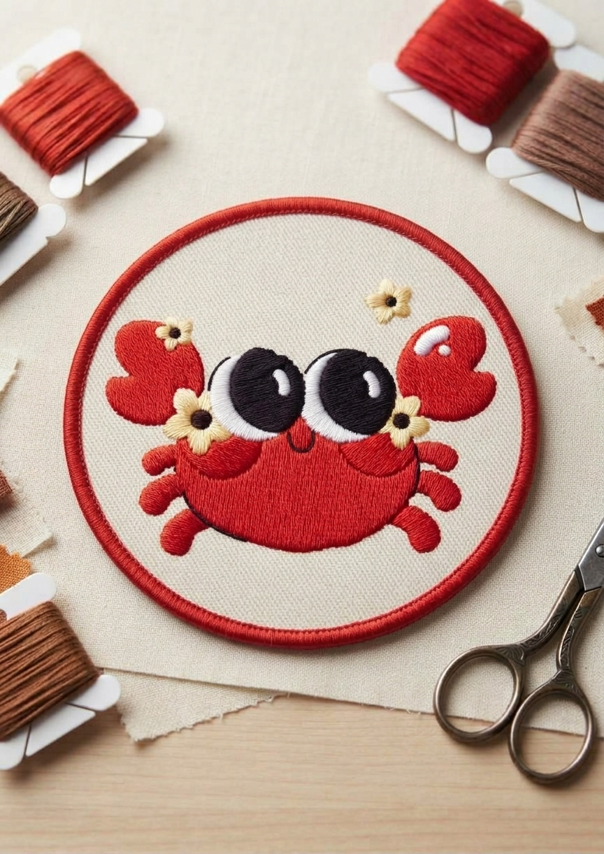 Cute Red Crab Embroidered Patch, Funny Cartoon Sea Animal Iron-On Sew-On Patch for Clothing, Bags & Hats