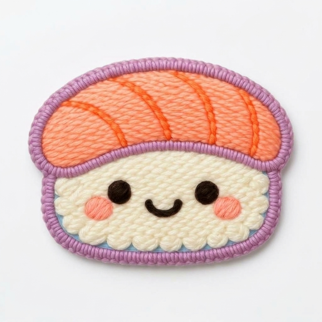 Cute Sushi Embroidered Patch, Kawaii Salmon Sushi Iron-On Patch, Japanese Food Embroidery Applique for Jackets, Bags & Clothing