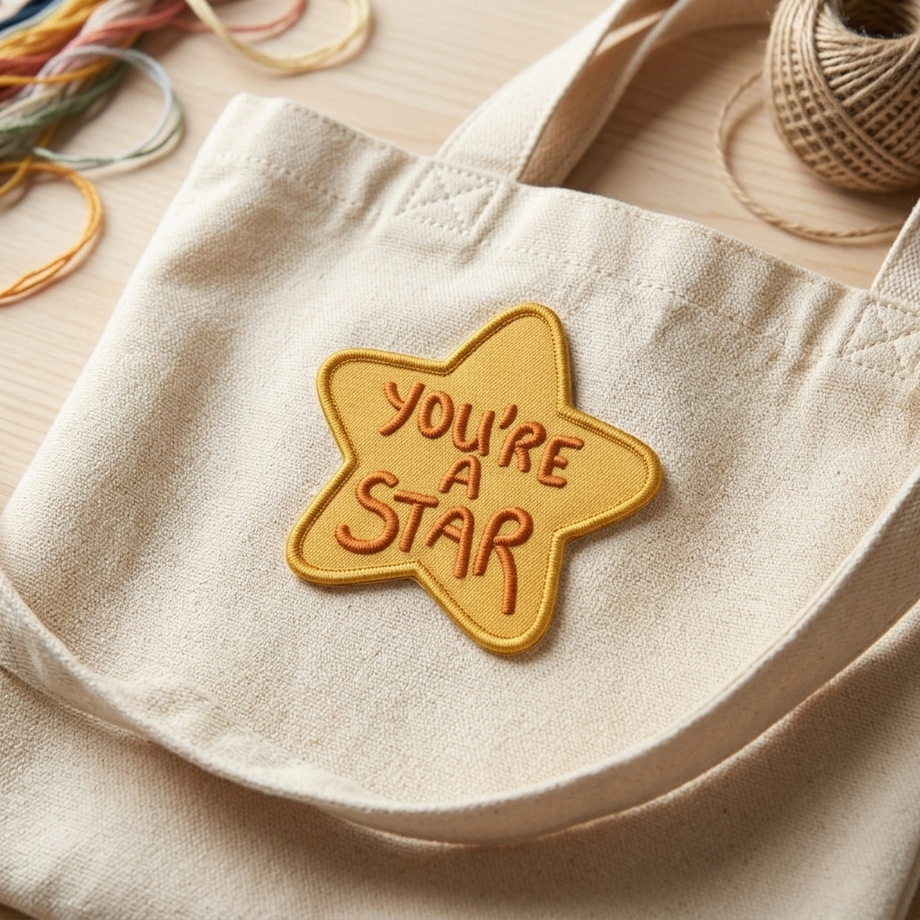 You're a Star Embroidered Patch, Yellow Star Iron On Patch, Cute Positive Quote Applique for Tote Bags, Jackets, Jeans & Clothing