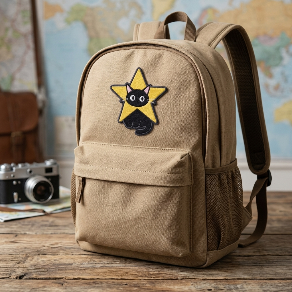 Cute Cat Star Embroidered Patch – Kawaii Black Cat Iron-On Patch for Hats, Jackets, Bags & Clothing