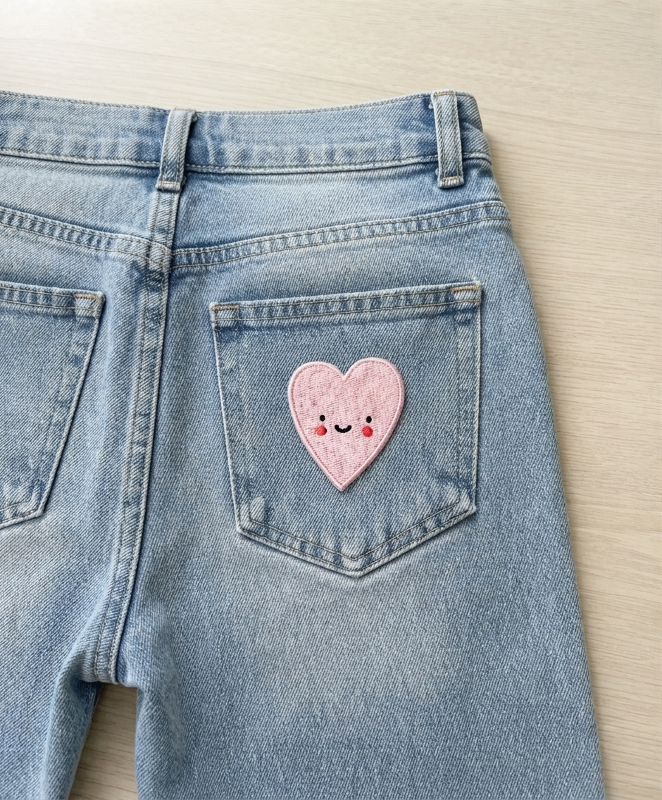 Cute Pink Heart Embroidered Patch – Kawaii Love Heart Iron-On Patch for Clothing & Accessories