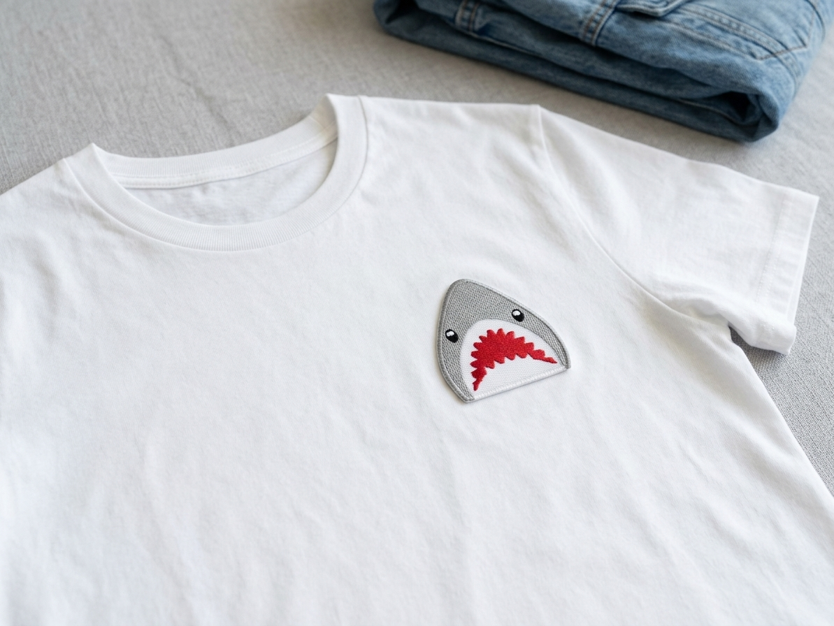 Shark Embroidered Patch, Cute Shark Iron-On Patch, Ocean Animal Embroidery Patch, Marine Life Applique for Jackets, Hats & Bags