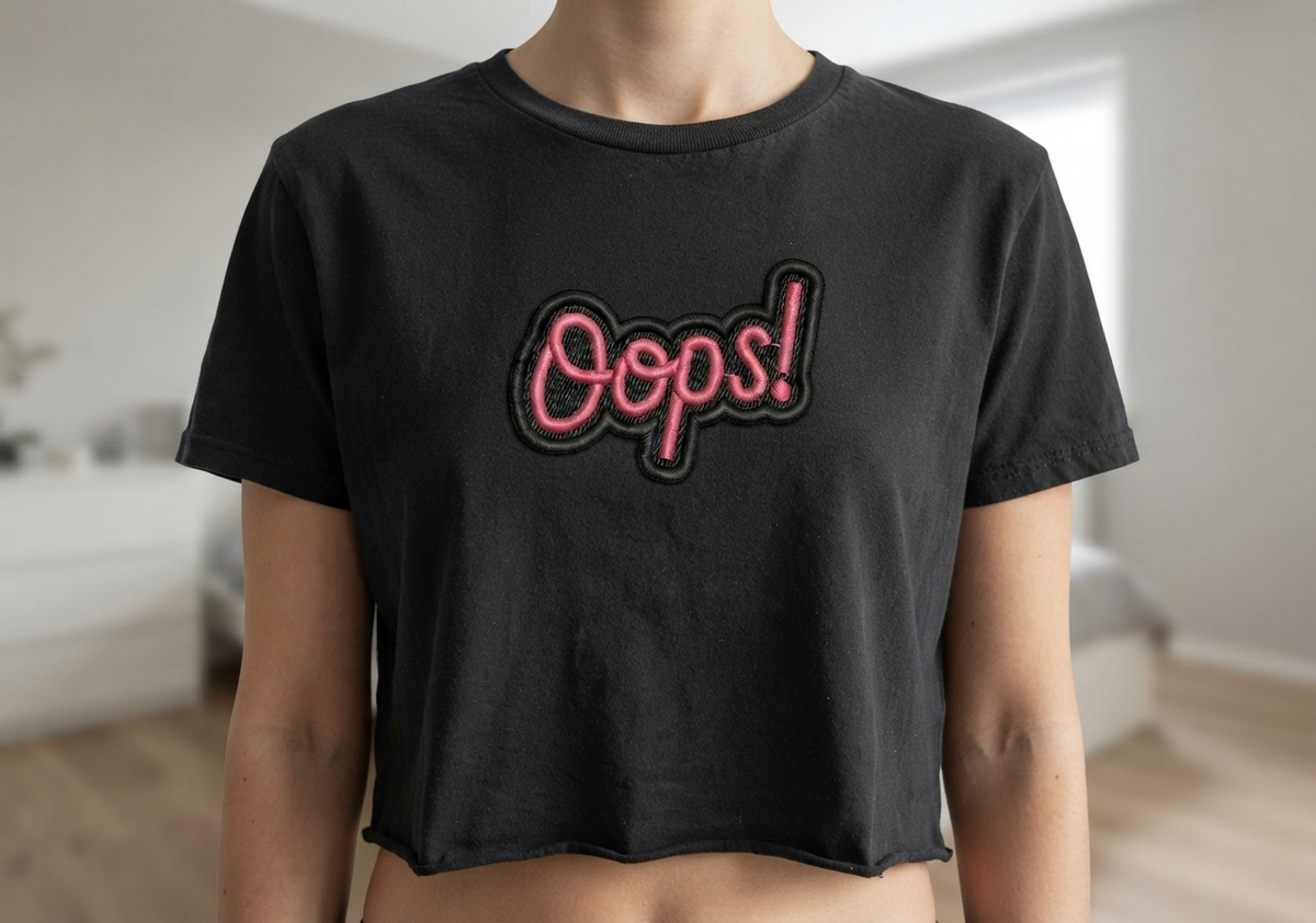 Oops Embroidered Patch – Funny Pink Script Iron-On Patch, Cute Y2K Clothing & Bag Embellishment