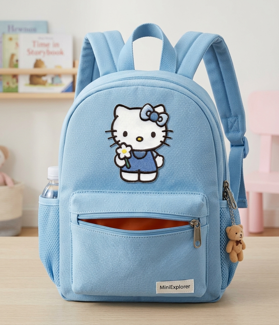 Hello Kitty Embroidered Patch, Blue Bow Cute Cat Iron-On Applique for Clothing, Bags & DIY Crafts