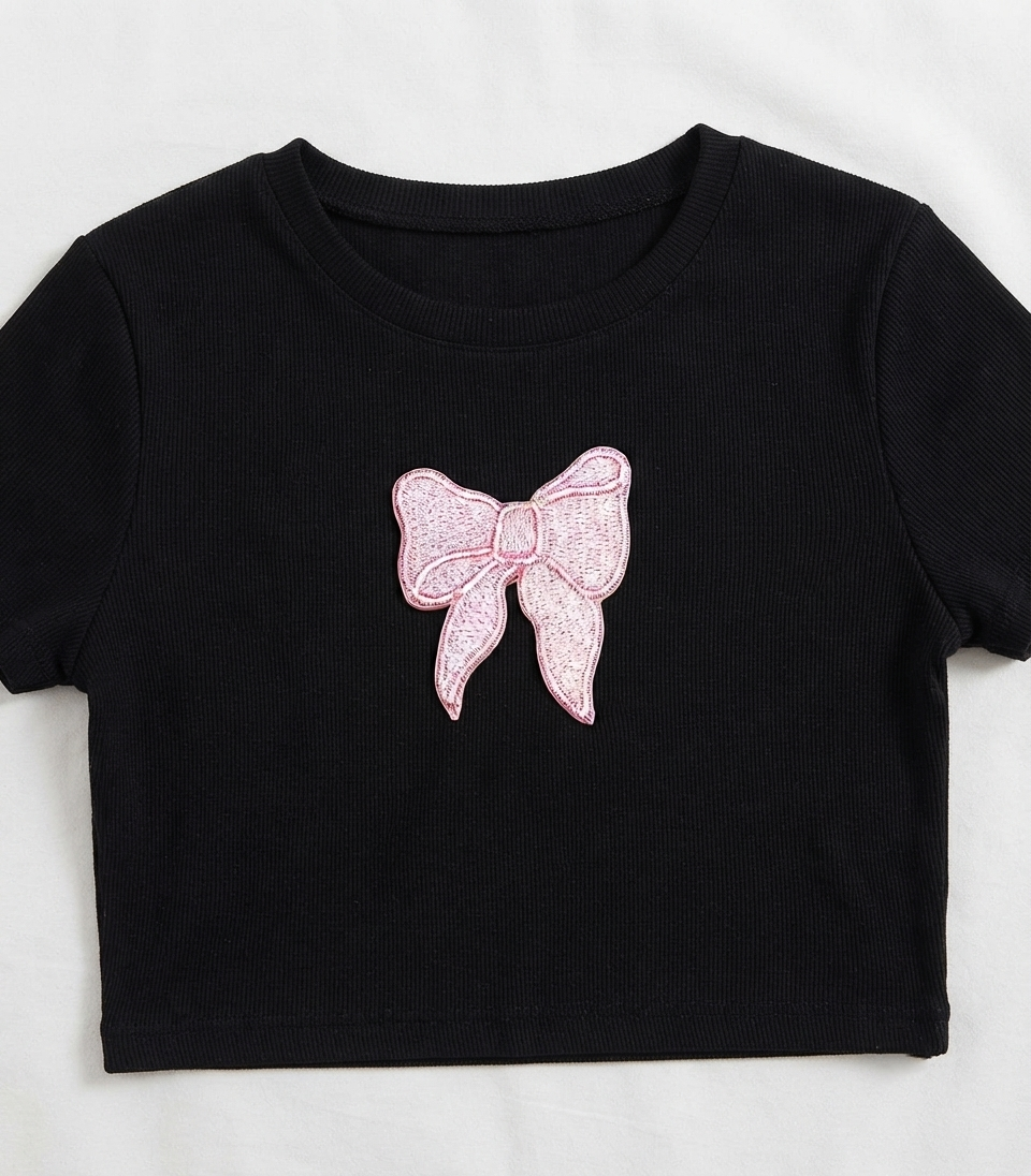 Pink Bow Embroidered Patch – Cute Ribbon Applique Patch for Clothing, Bags & Accessories