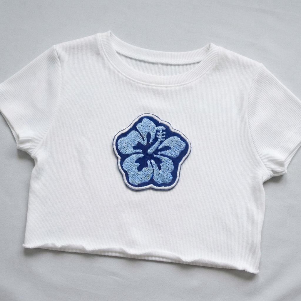 Blue Hibiscus Flower Embroidered Patch – Floral Iron On Patch, Botanical Sewing Applique