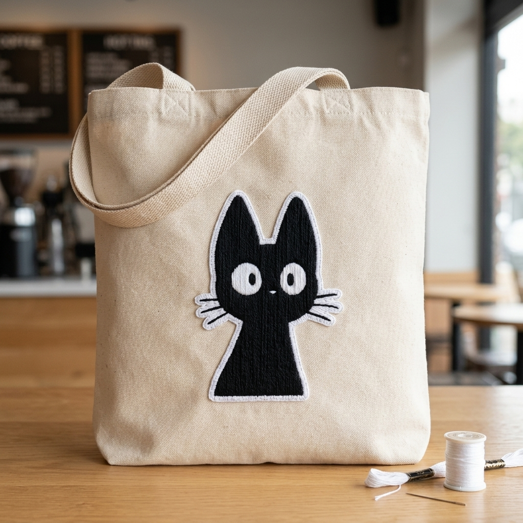Black Cat Embroidered Patch, Cute Cat Iron On Patch, Kawaii Animal Patch for Jacket, Hoodie, Backpack & Tote Bag