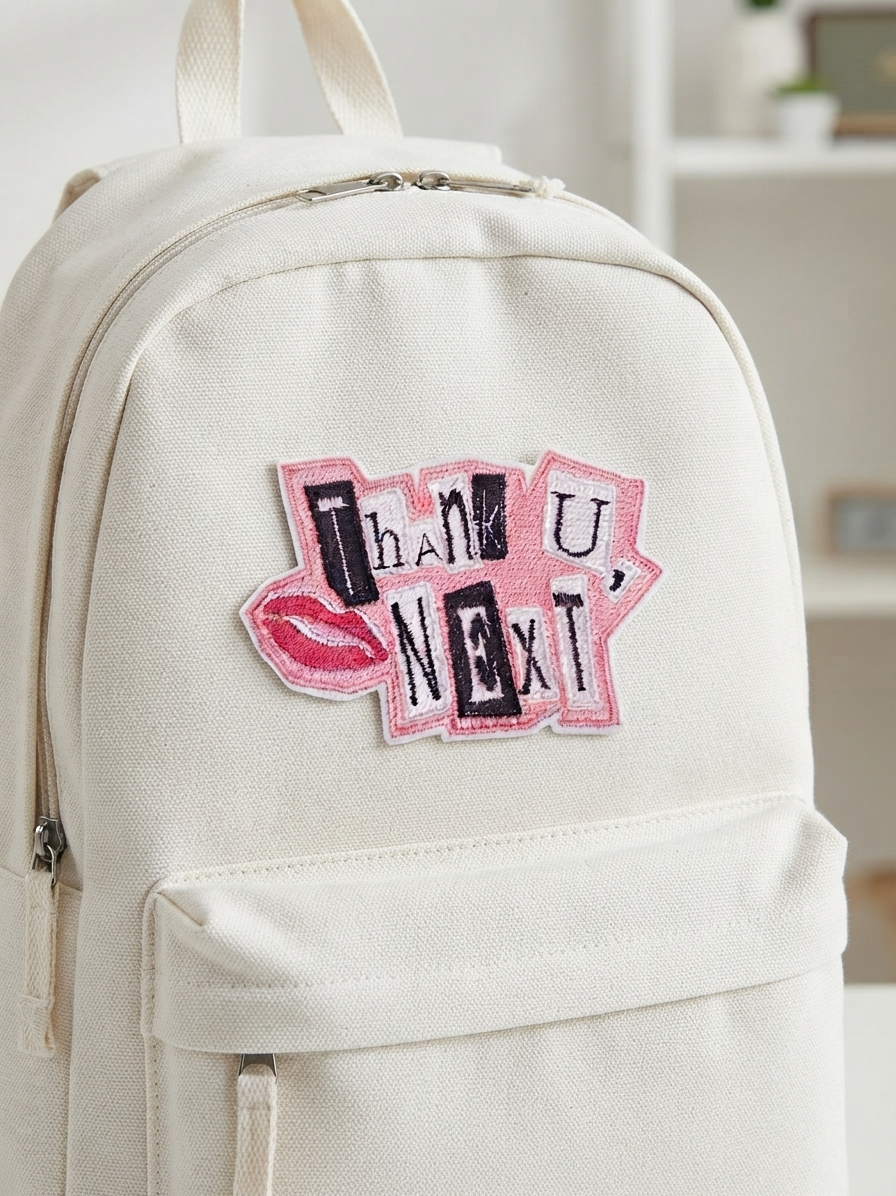 Thank You Next Embroidered Patch – Pink Aesthetic Iron On Patch for Jackets, Hats & Bags