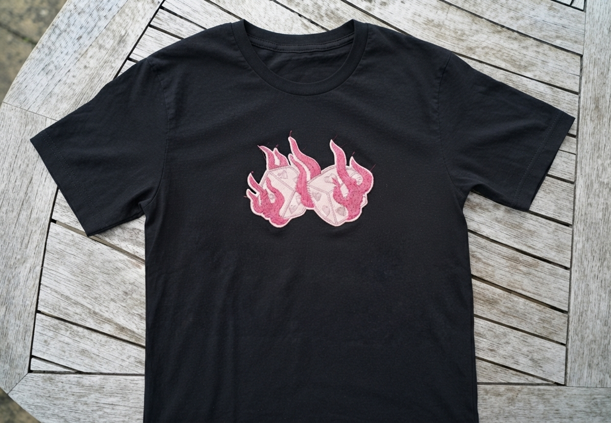 Pink Flaming Heart Embroidered Patch – Cute Flame Heart Iron-On Patch for Jackets, Hats & Bags