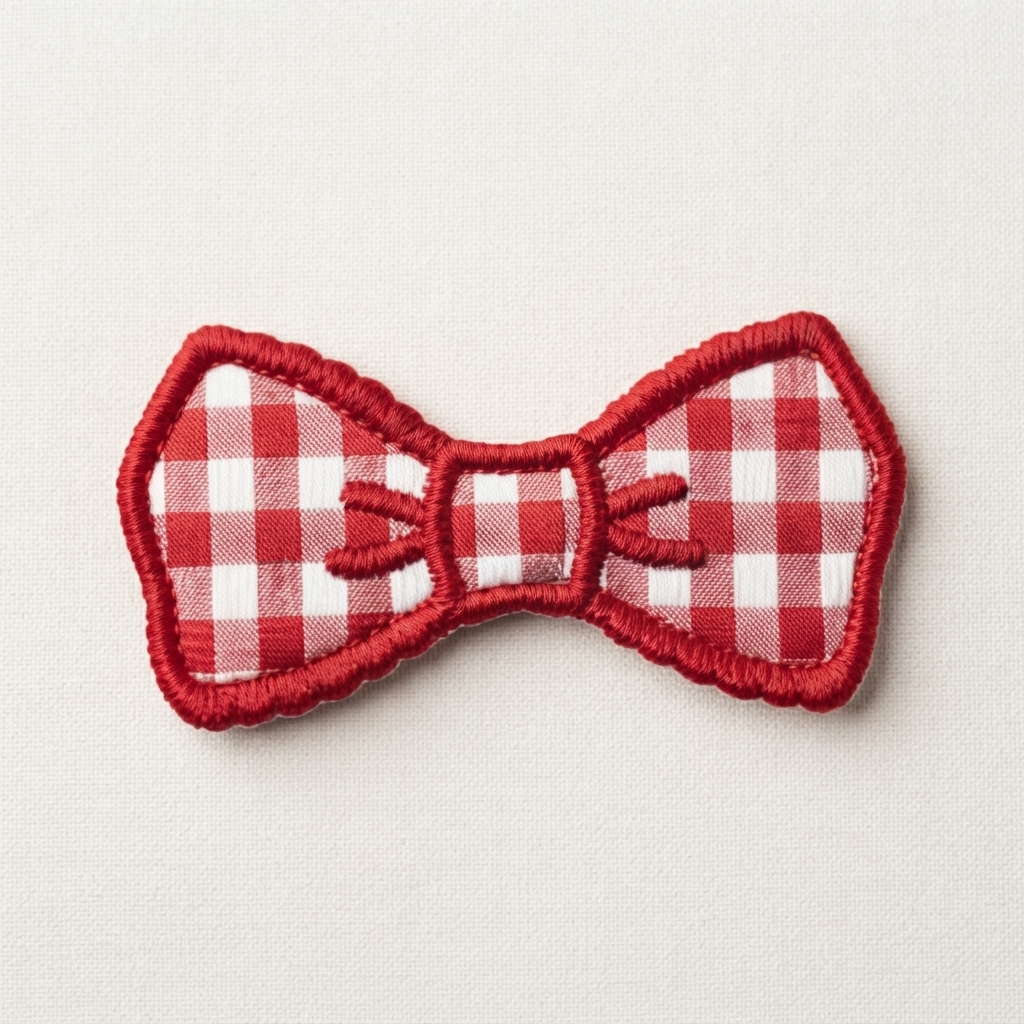 Red Gingham Bow Embroidered Patch – Cute Plaid Ribbon Sew-On Patch for Clothing, Bags & Accessories