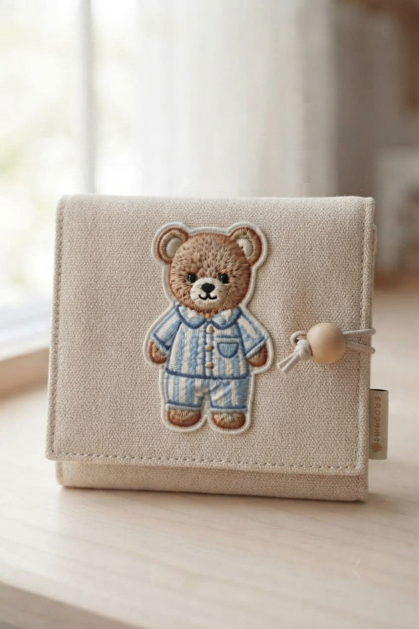 Cute Teddy Bear Embroidered Patch in Blue Pajamas, Kawaii Bear Iron On Patch, Nursery Animal Applique for Clothing, Bags & DIY Crafts
