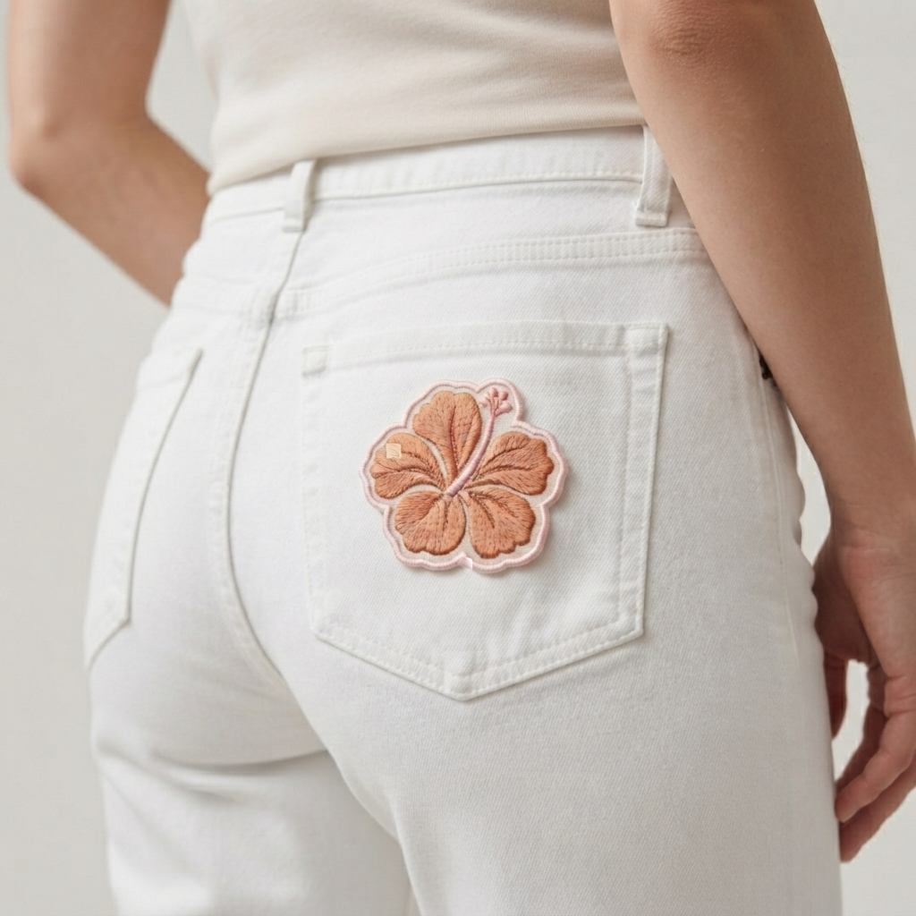 Hibiscus Flower Embroidered Patch, Floral Iron On Patch, Botanical Sew On Patch for Clothing, Bags & Hats