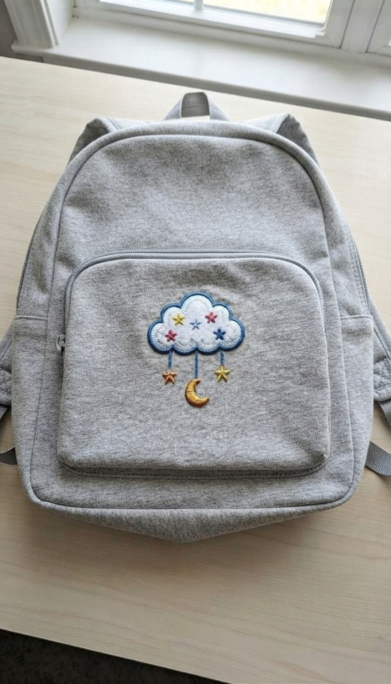 Cute Cloud Moon and Stars Embroidered Patch, Celestial Nursery Iron-On Applique