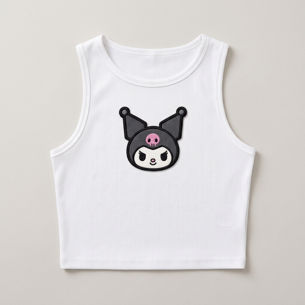 Kuromi Inspired Embroidered Patch, Cute Pink Skull Cartoon Iron-On Patch for Clothing, Bags, Jackets & DIY Crafts