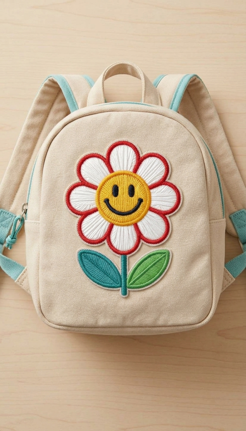 Smiley Face Daisy Flower Embroidered Patch - Retro Cute Floral Iron On / Sew On Applique for Jackets, Bags & Jeans