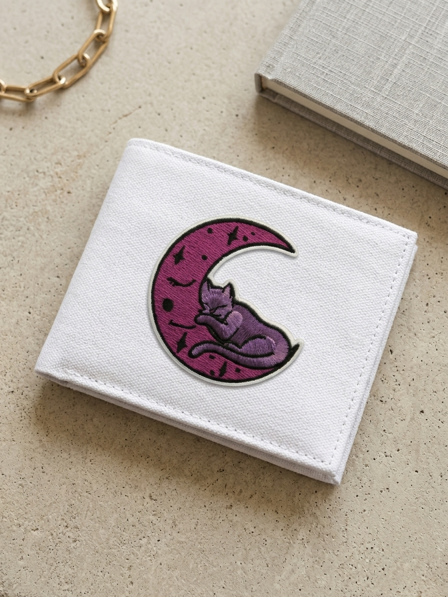 Cute Sleeping Cat Moon Embroidered Patch – Purple Crescent Moon Iron On Patch