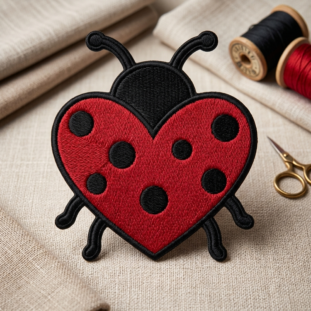 Red Heart Ladybug Embroidered Patch, Cute Insect Iron-On Applique for Jackets, Backpacks, Hats & DIY Crafts