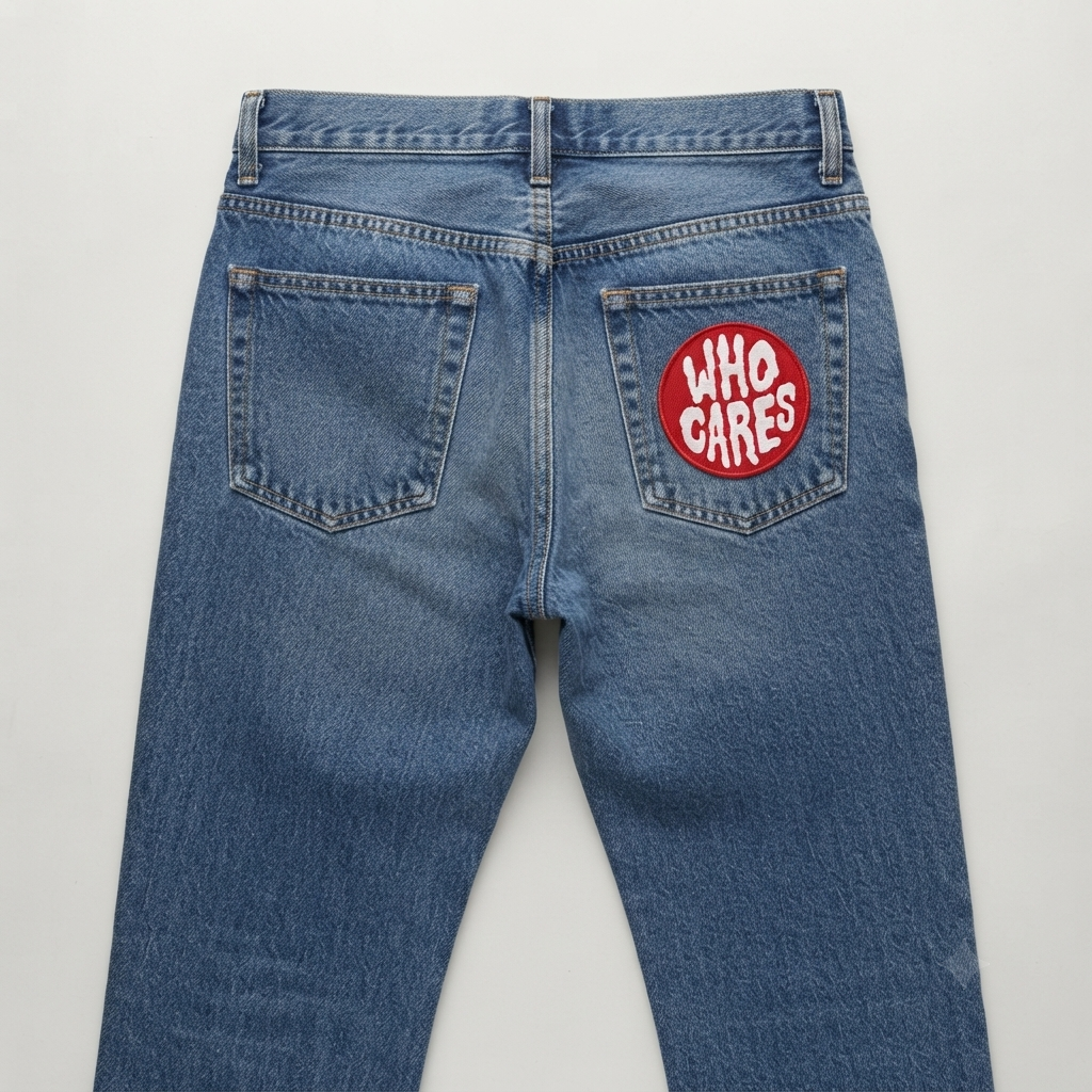Who Cares Embroidered Patch – Funny Red & White Statement Patch, Round Embroidery Patch for Jackets, Hats, Backpacks & Clothing