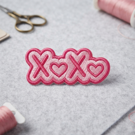 XOXO Embroidered Patch, Pink Love Heart Iron On Patch, Cute Valentine’s Day Sew On Patch