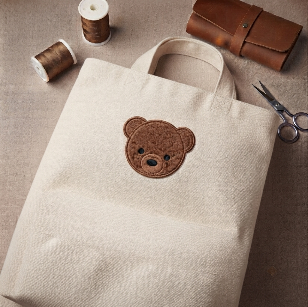 Embroidered Bear Patch – Cute Brown Teddy Bear Canvas Patch for Clothing, Bags & DIY Crafts
