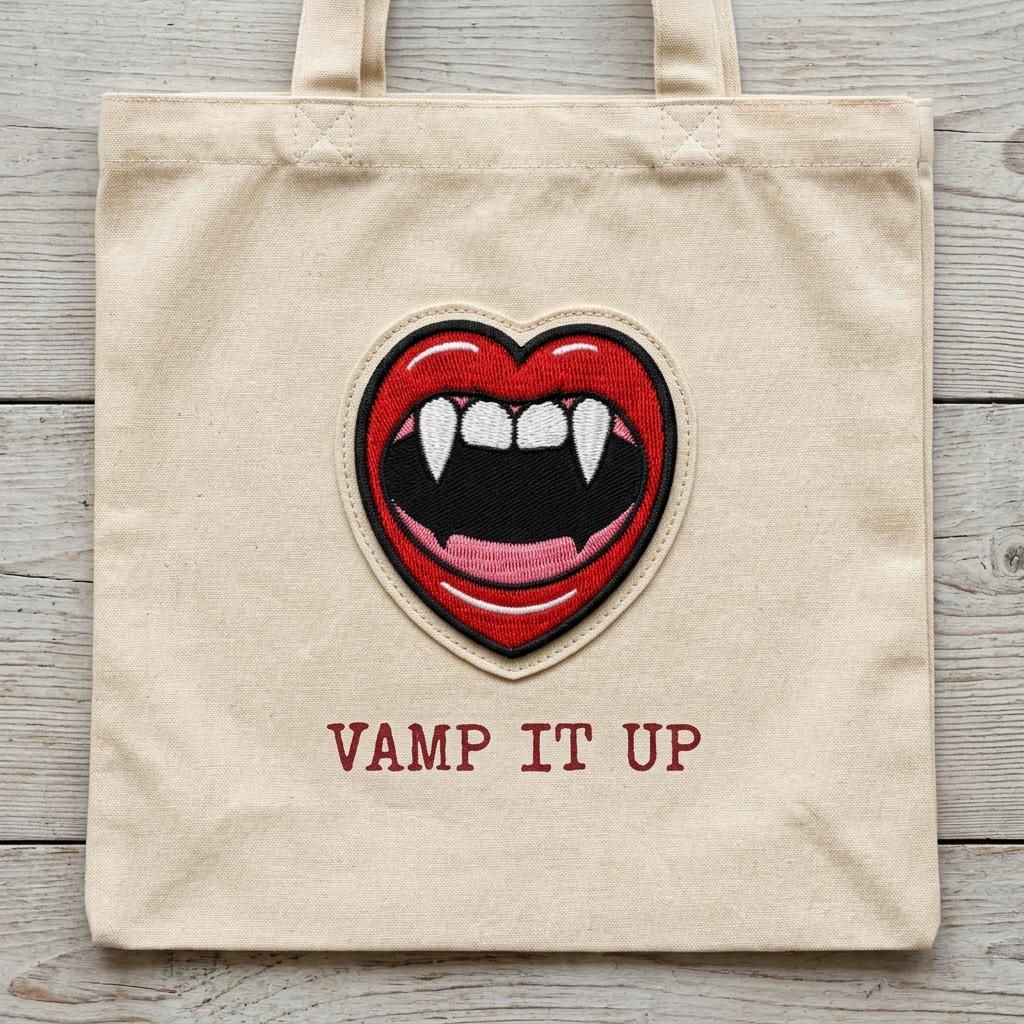 Vampire Lips Embroidery Patch, Gothic Fangs Iron-On Patch