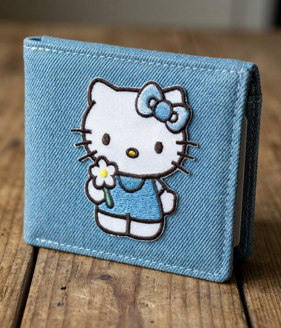 Hello Kitty Embroidered Patch, Blue Bow Cute Cat Iron-On Applique for Clothing, Bags & DIY Crafts