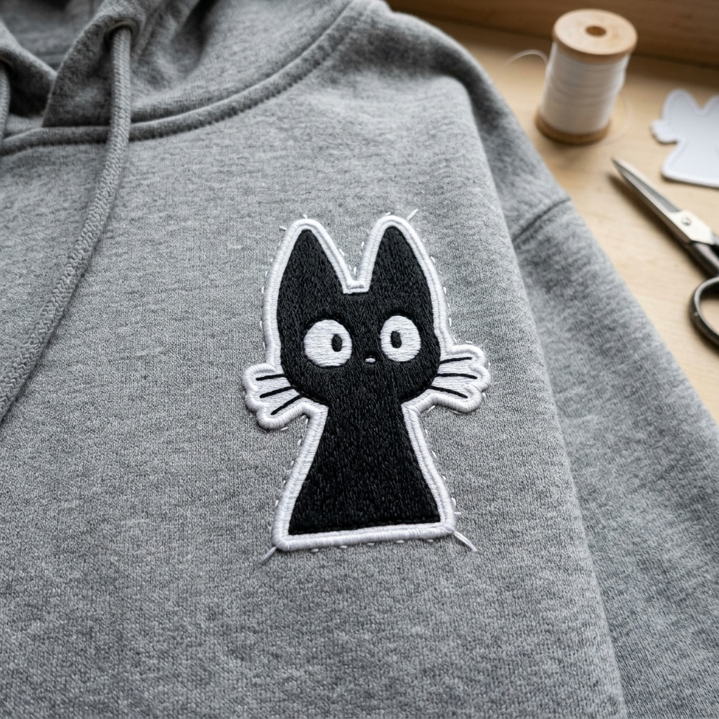 Black Cat Embroidered Patch, Cute Cat Iron On Patch, Kawaii Animal Patch for Jacket, Hoodie, Backpack & Tote Bag