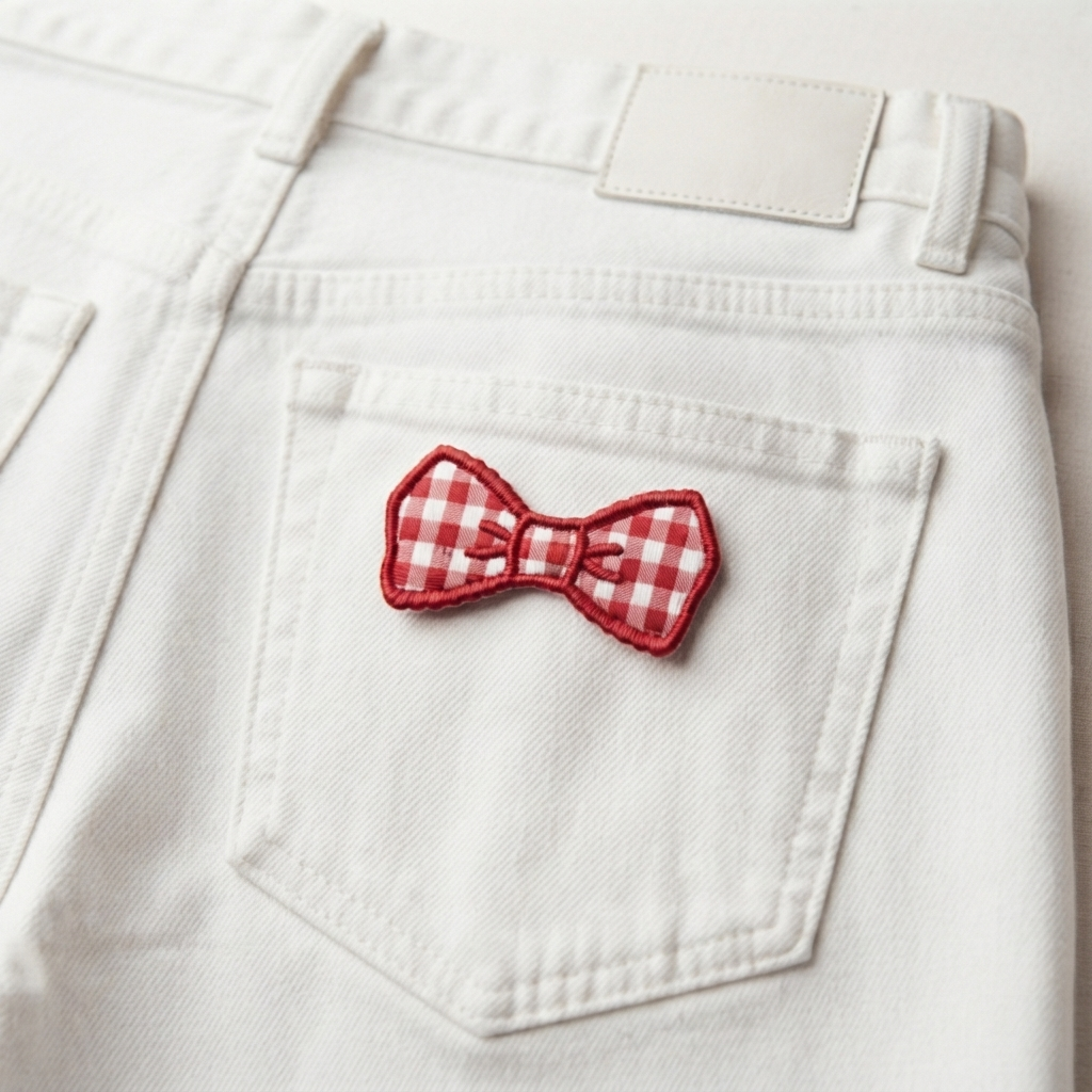 Red Gingham Bow Embroidered Patch – Cute Plaid Ribbon Sew-On Patch for Clothing, Bags & Accessories