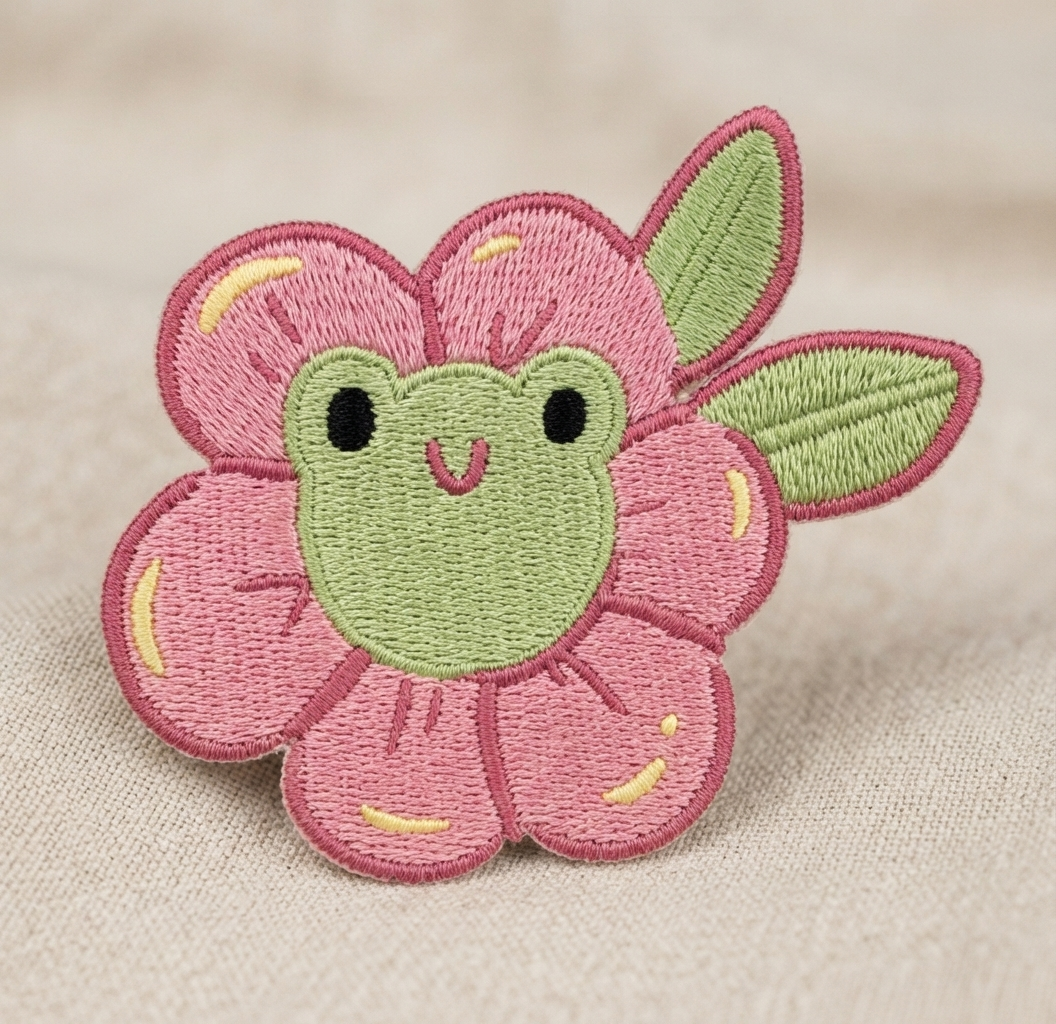 Cute Frog Flower Embroidered Patch – Kawaii Floral Frog Iron On Patch, Cute Nature Embroidery Applique