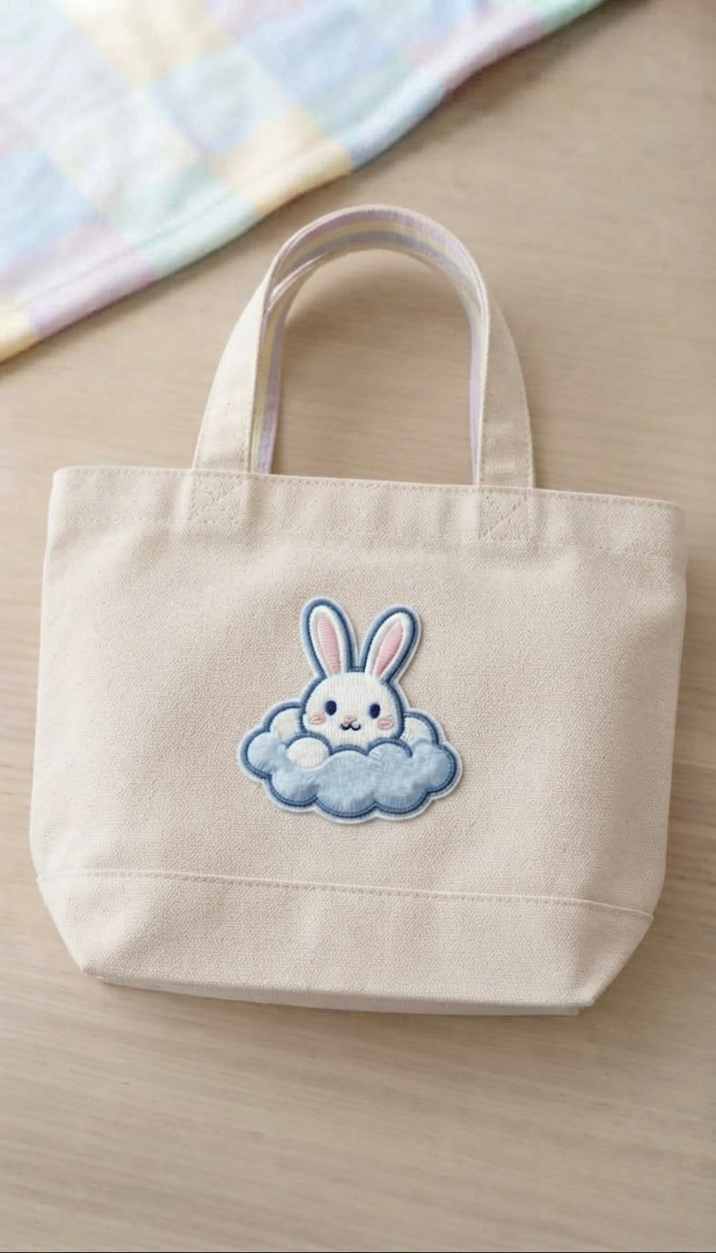 Cute Bunny Embroidered Patch, Blue Cloud Rabbit Iron-On Patch, Kawaii Animal Embroidery Patch for Clothing, Bags & Hats