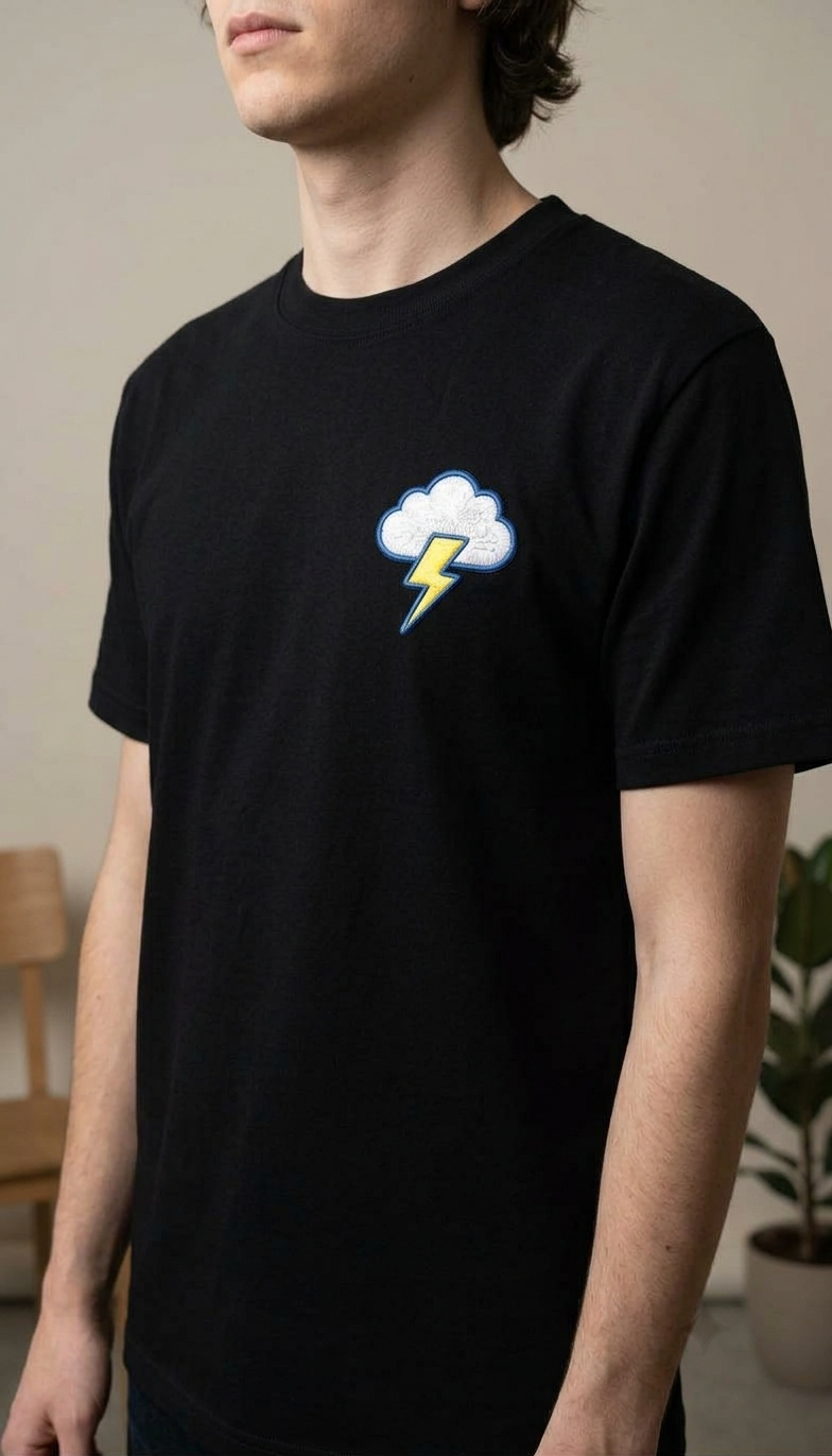 Lightning Cloud Embroidered Patch, Blue and Yellow Thunderbolt Iron-On Applique, Weather Embroidery Patch for Jackets, Bags & Hats