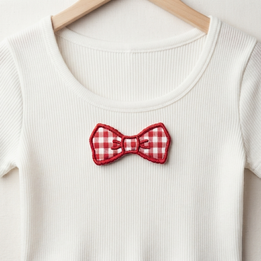 Red Gingham Bow Embroidered Patch – Cute Plaid Ribbon Sew-On Patch for Clothing, Bags & Accessories
