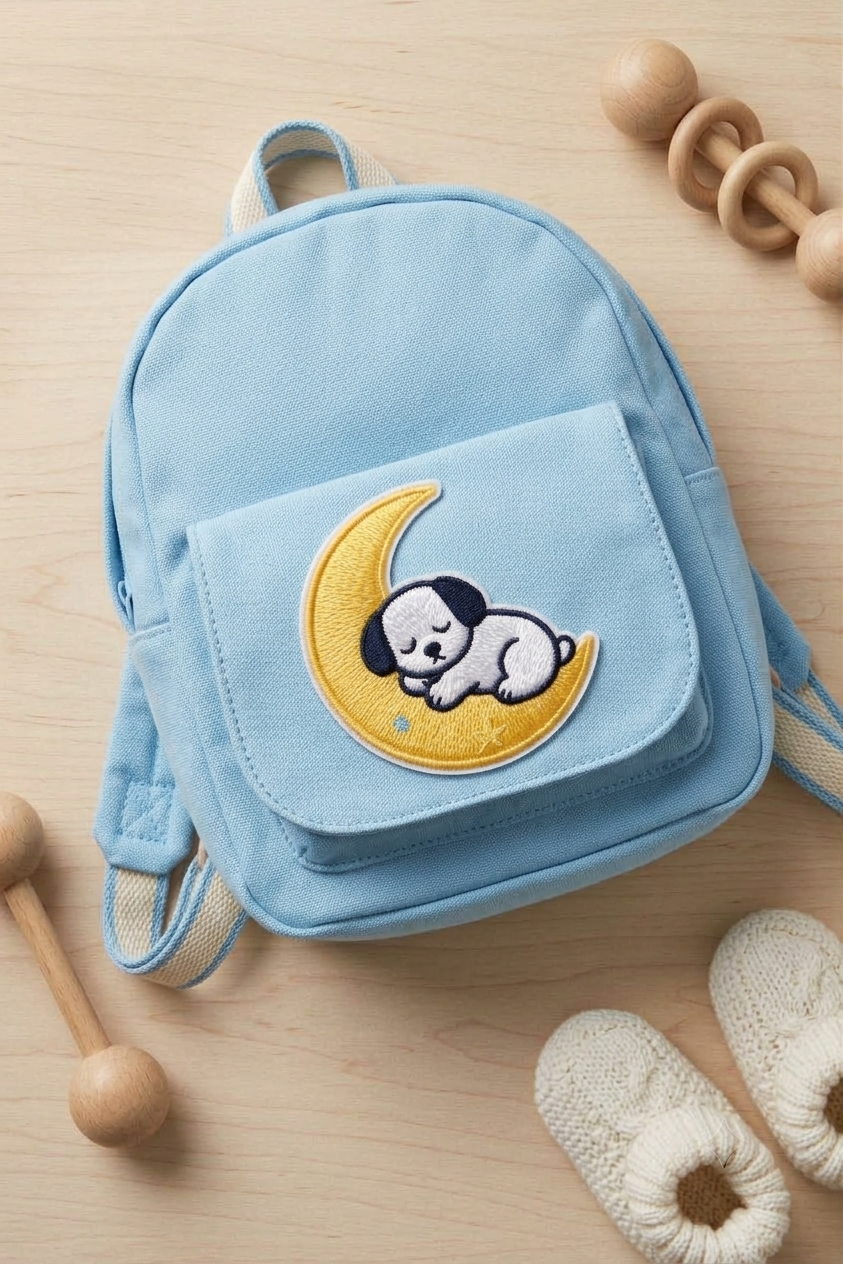 Sleeping Puppy Moon Embroidered Patch, Cute Dog Iron-On Patch, Celestial Animal Embroidery Applique