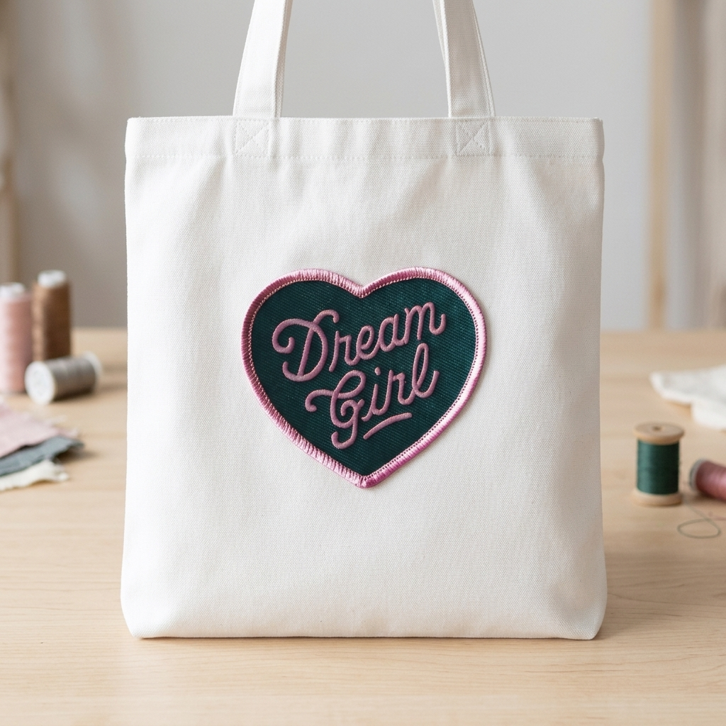 Dream Girl Embroidered Patch – Heart Shaped Pink & Black Iron On Patch for Clothing, Jackets, Bags & DIY Crafts