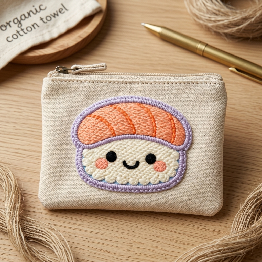 Cute Sushi Embroidered Patch, Kawaii Salmon Sushi Iron-On Patch, Japanese Food Embroidery Applique for Jackets, Bags & Clothing