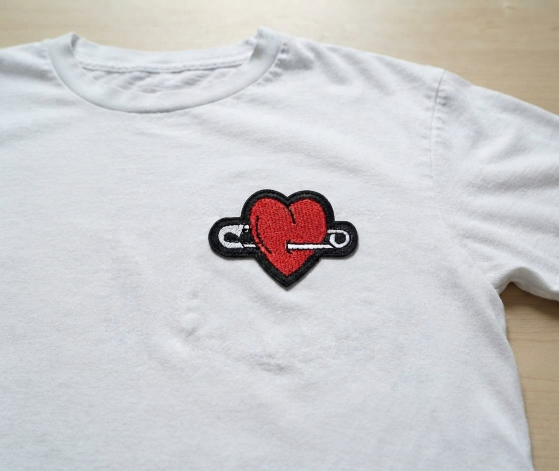 Heart Safety Pin Embroidered Patch – Red Love Heart Iron-On Patch